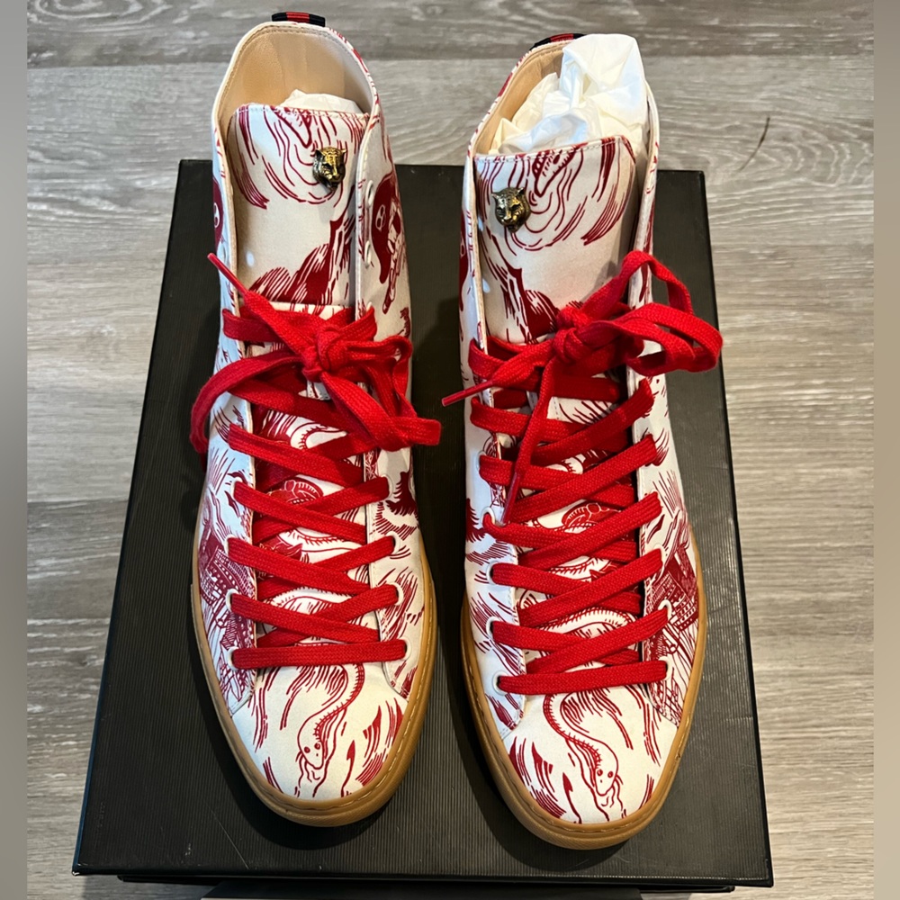 GUCCI 459289 DONALD DUCK SEA STORM CANVAS SNEAKERS RED